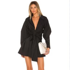 REVOLVE L’Academie Draya Poplin Tie Front Shirt Dress in Black